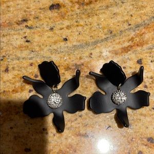 Lele Sadoughi Black Lily Earrings with Crystals